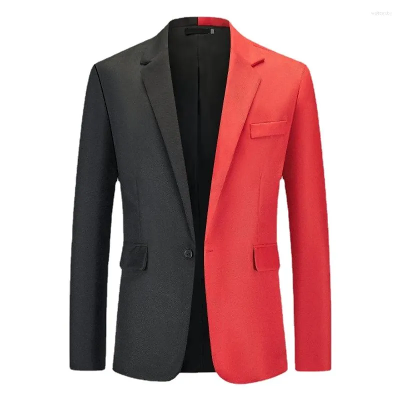 Men's Suits Men Stylish Red Black Patchwork Blazer Suit Jacket Brand Notched Lapel One Button Dinner Party Casual Tops