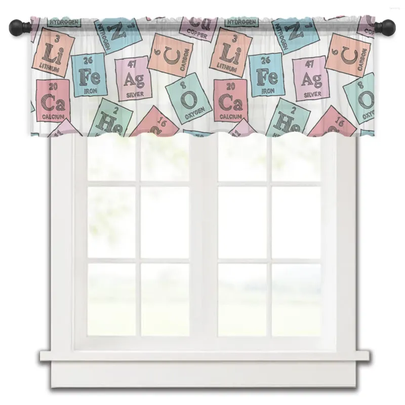 Rideau lettres chiffres carrés blocs de couleur petite fenêtre Tulle transparent court chambre salon décor à la maison rideaux de Voile