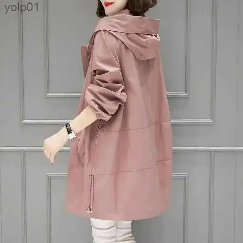 Women's Trench Coats Cotton Jacket Women's Clothing Spring and Autumn Mid-length Trench Coat Jacket with Hat Korean Version Plus Size Loose GraceL231113