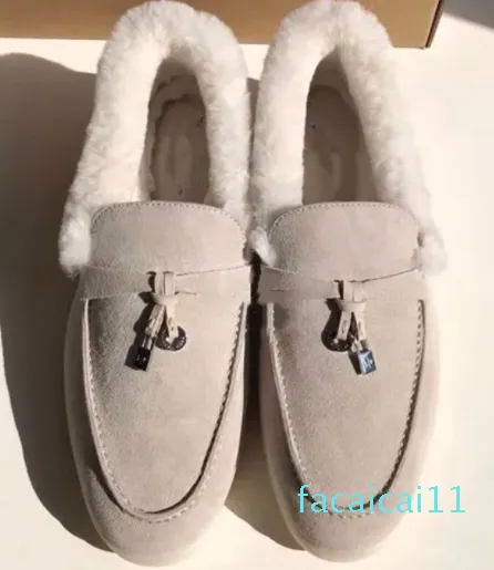 Shoes Casual Shoe Walk Flats Suede Leather Fur Inside Winter Driving Luxury Design Open Mens Women Mocassin