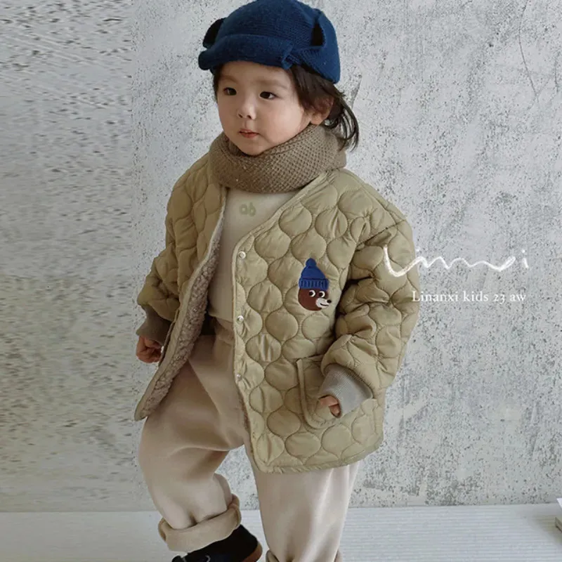 Пуховое пальто, детские парки, 2023 г., зимняя теплая винтажная детская куртка на хлопковой подкладке для девочек, бархатная плотная одежда для маленьких мальчиков 231013