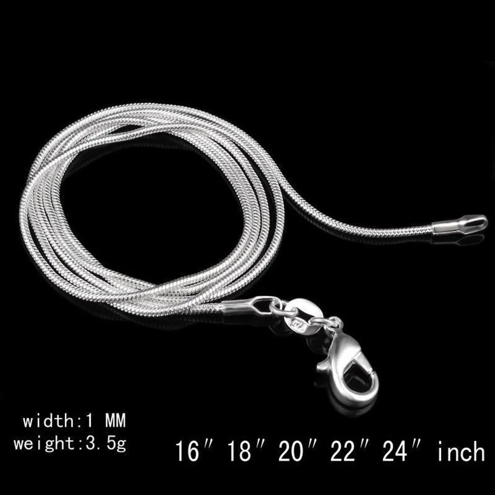 Stora kampanjer 100 st 925 Sterling Silver Smooth Snake Chain Halsband Hummer Clasps Chace Smycken Size 1mm 16inch --- 24inch250i