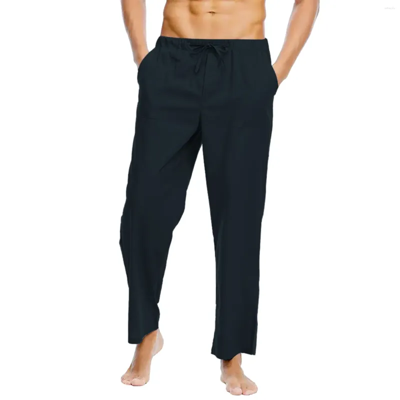 Pantaloni da uomo Pantaloni da uomo in cotone e lino per tutte le stagioni Pantaloni solidi casual per pantaloni larghi dritti Abiti di moda streetwear