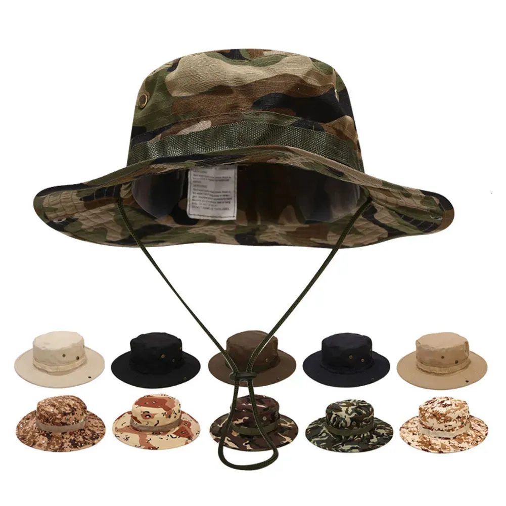 Wide Brim Hats Bucket Camouflage Boonie Men Hat Tactical US Army Military Multicam Panama Summer Cap Hunting Hiking Outdoor Camo Sun Caps 231016