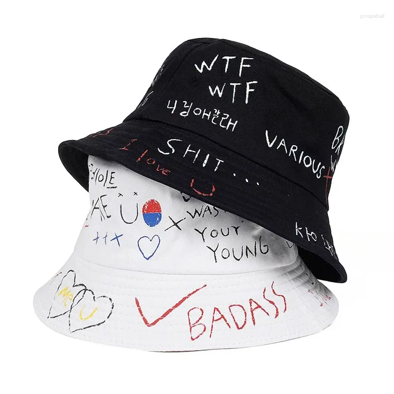 Wide Brim Hats Casual Summer Panama Fashion Cap Bucket Hip Hop Hat Fisherman Letter Graffiti Style For Daily Wear