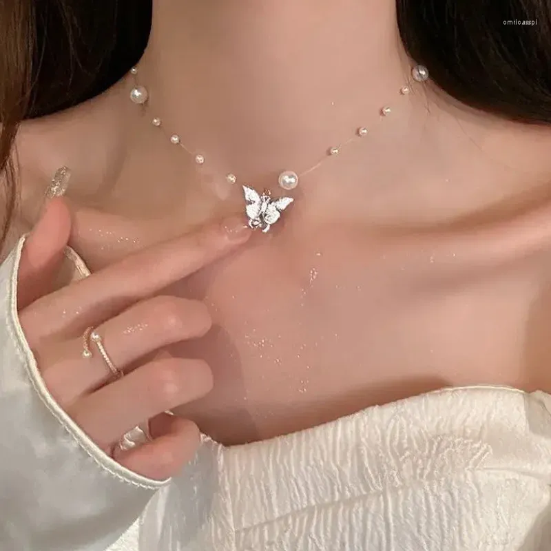 Ожерелья с подвесками в романтическом дизайне, готический Y2k, жемчужное ожерелье с бабочкой и бисером для женщин, модное колье, ювелирное изделие, подарок Dz647