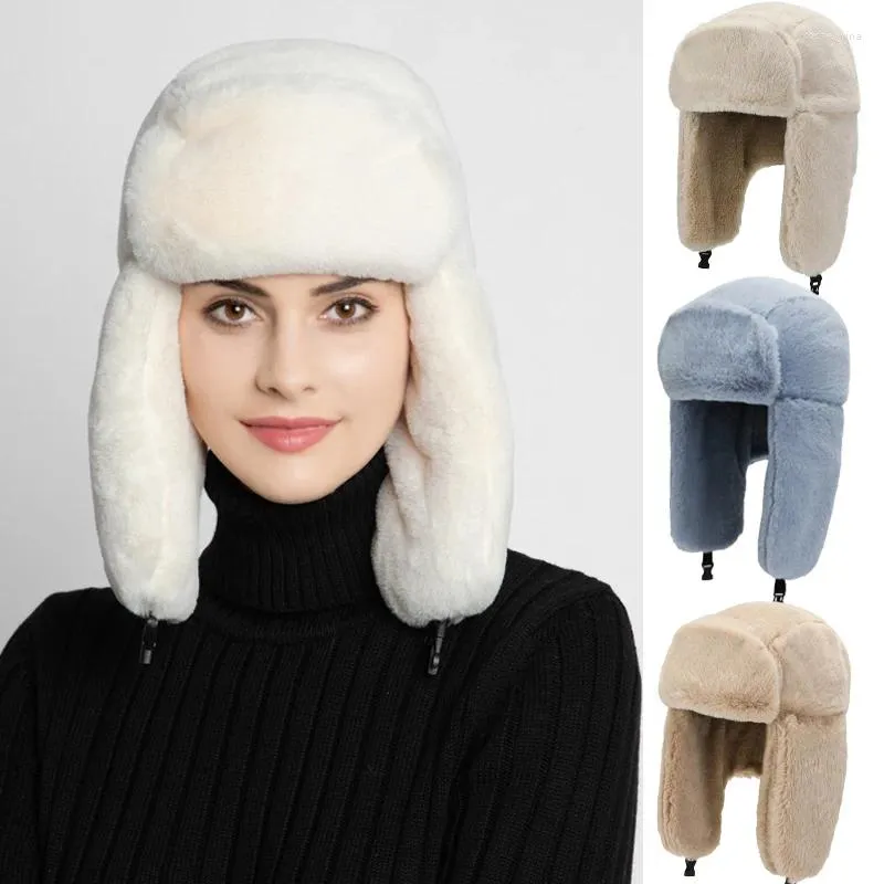 Berets Unisex Winter Trooper Trapper Hat Hunting Plain Solid Faux Fur Plush Bomber Ski Trendy Warm Hats