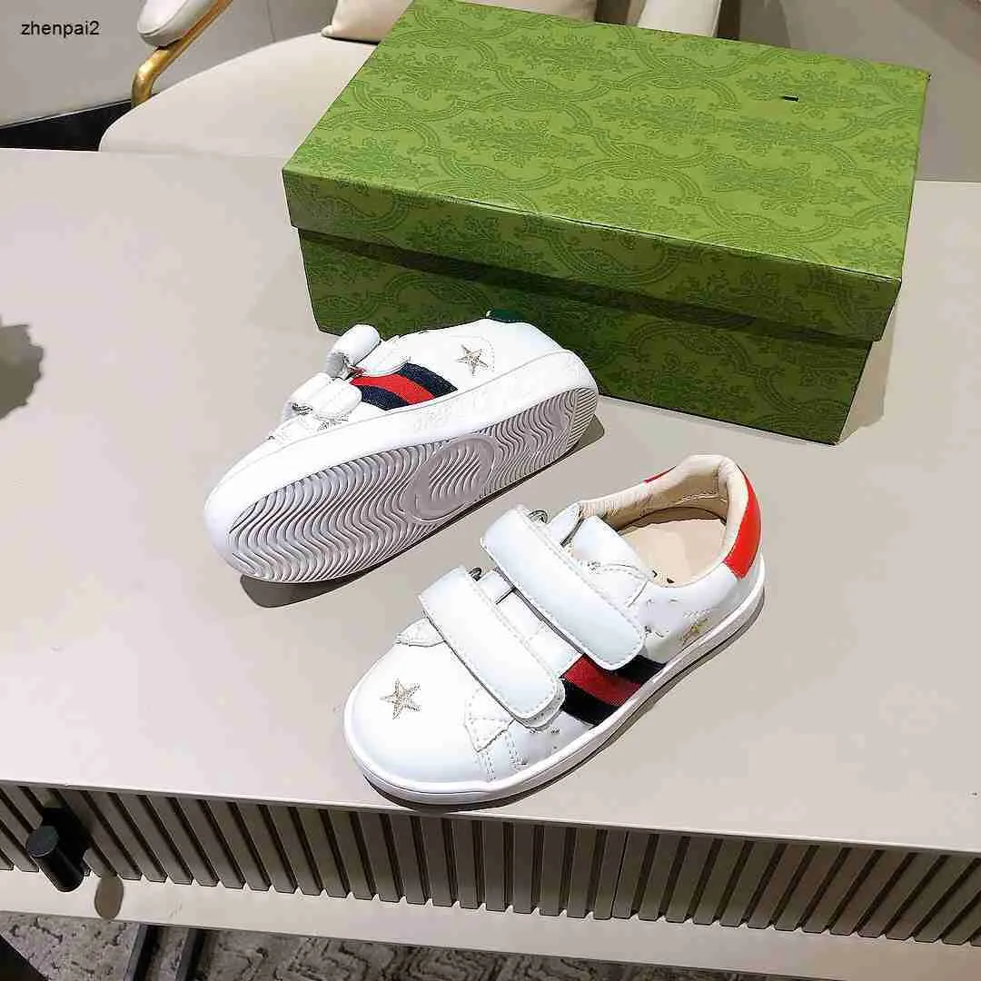 Luxo de alta qualidade crianças sapatos designer criança tênis tamanho 2635 bordado pentagrama inseto decoração bebê sapatos casuais caixa proteção a