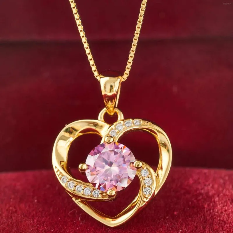 Correntes banhado a ouro 1ct moissanite pingente colar para mulheres clássico coração jóias de casamento 925 prata esterlina gra
