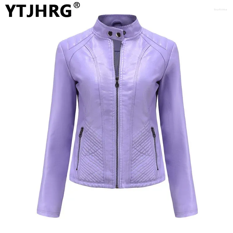 Women's Leather YTJHRG Jackets Motor Biker Winter Coat Fashion Female Clothing Long Sleeve Spring Autumn Stand Collar PU Outwear