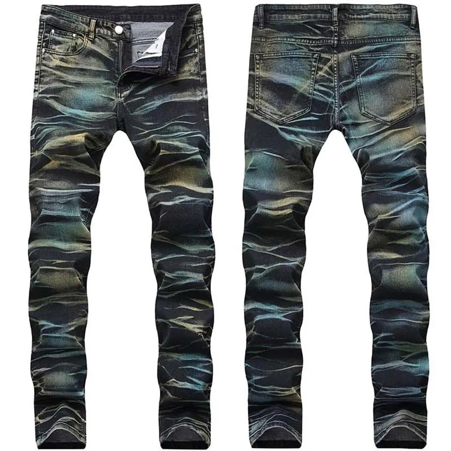 رجال أزياء سراويل جينز ملونة متعددة السراويل الجينز المطبوعة للذكور زائد حجم 29-42273F