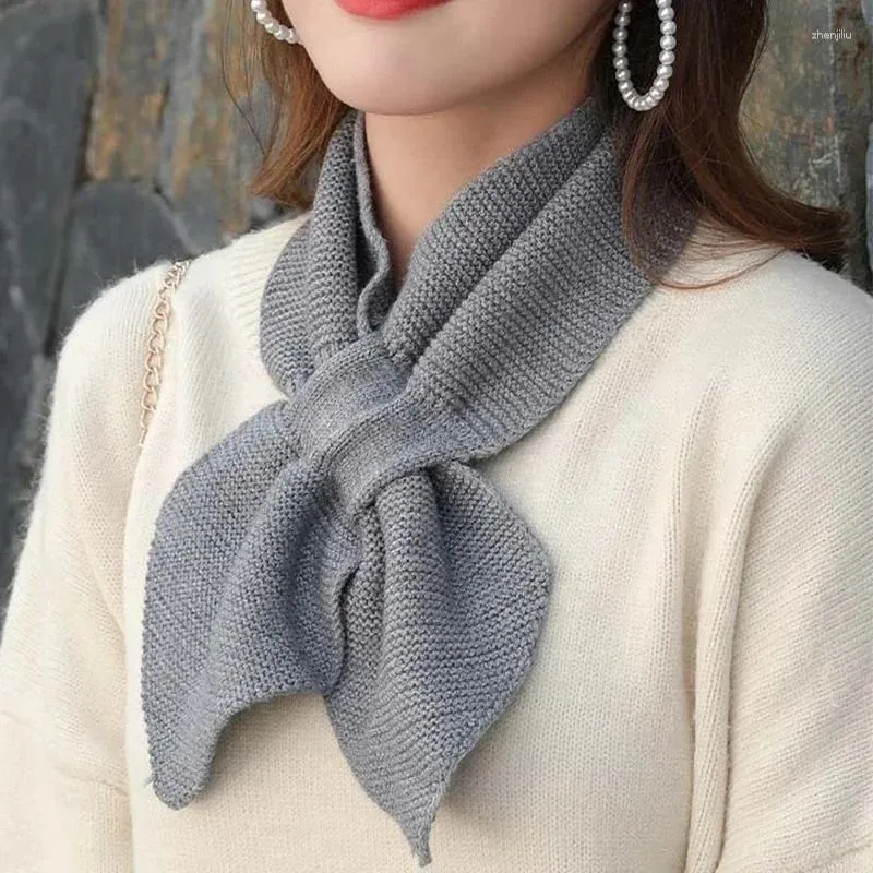 Scarves Korean Women Bowknot Cross Elastic Knitted Ring Neck Fashion Female Autumn Winter Solid Color Soft Plush Wool Warm Scarf