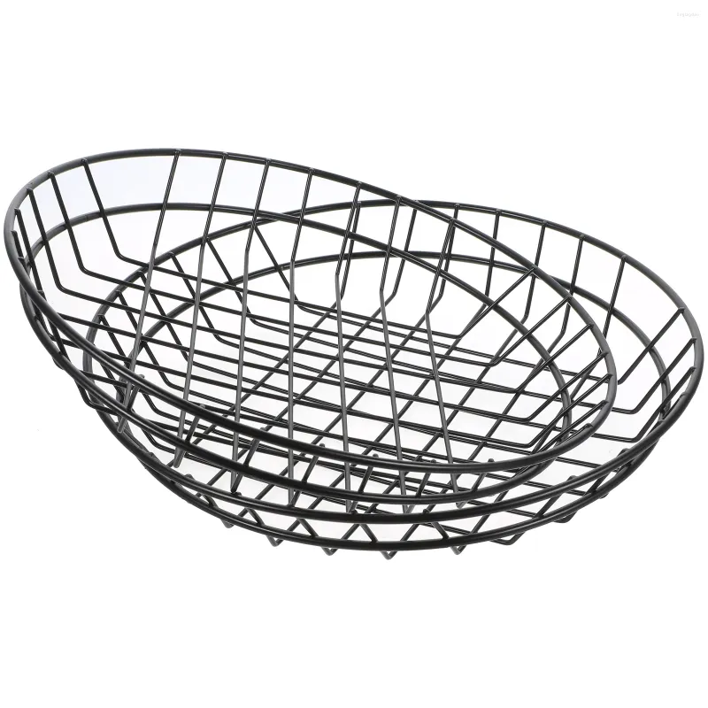 Dinnerware Sets 2 Pcs Chips Snack Basket Creative Storage Black Fruit Bowl Platter Iron Dessert Hollow Design El Pizza Trays