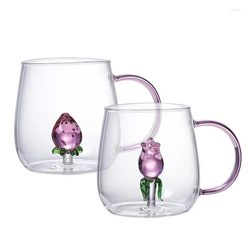 Vinglas Clear Crystal Glass Cups 3D Borosilicate Drinking Mugs With Strawberry Multipurpose Eesthetic Wish for Friend