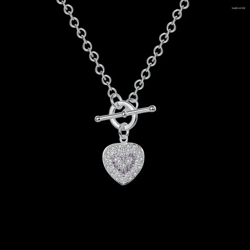 Chaînes Marque de mode 925 Collier en argent sterling pour femmes Charme Violet Cristal Romantique Coeur Pendentif Cadeaux Bijoux de mariage