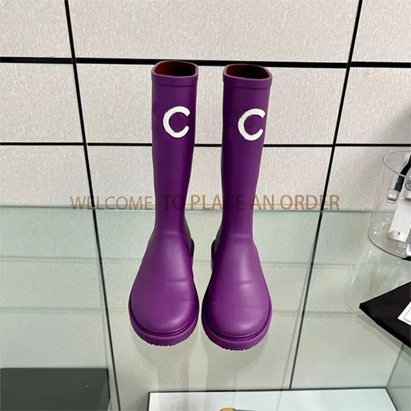 Designer boots brand autumn and winter women`s rain boots men`s candy color rubber waterproof shoes walking casual thick sole boots PUDDLE PVC