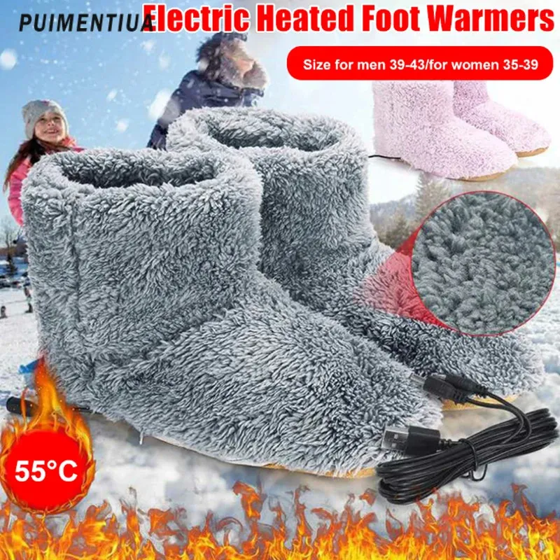 Slippers USB Verwarming Voet Schoenen Heren Dames Winter Warme Snowboots Pluche Warme Elektrische Slippers Voeten Verwarmd Wasbare Schoenen Unisex 35-43 231013