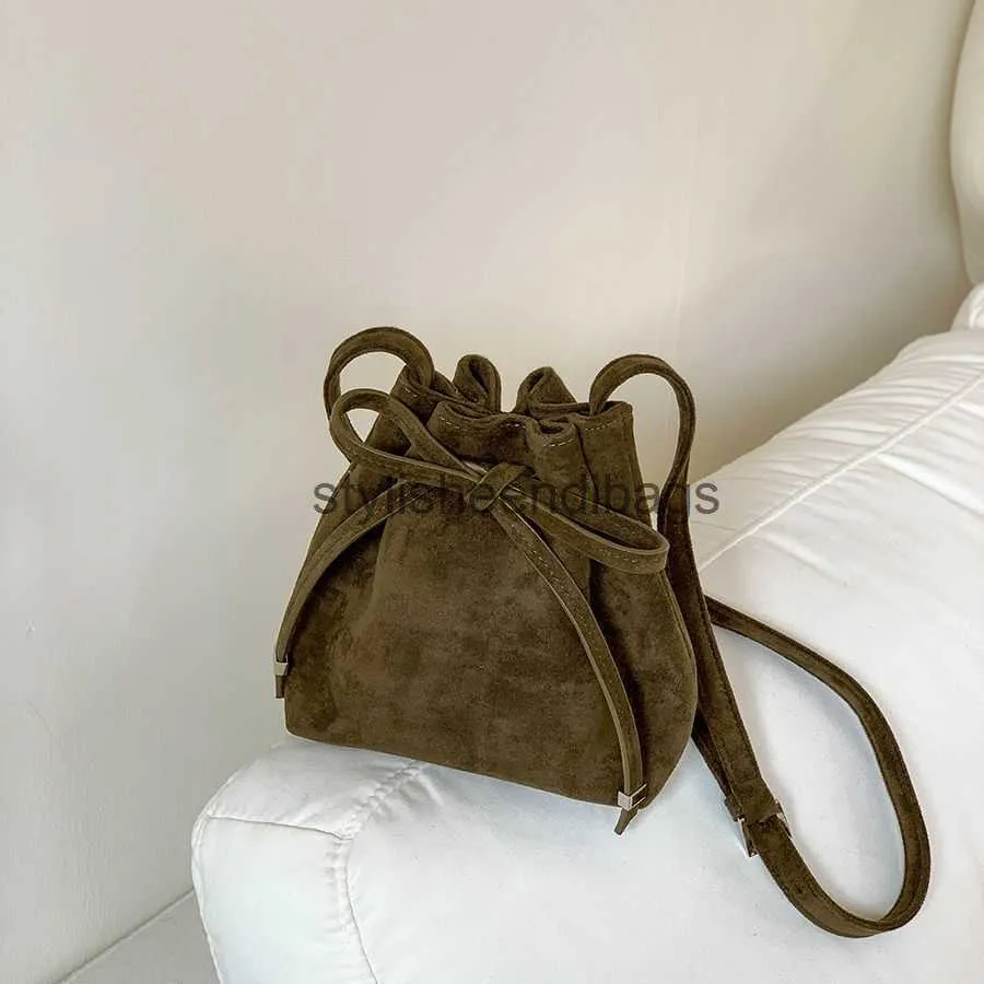 Cross Body of drawstring pleated suede bucket bag with high-end single shoulder bag for suede crossbody bag forstylisheendibags