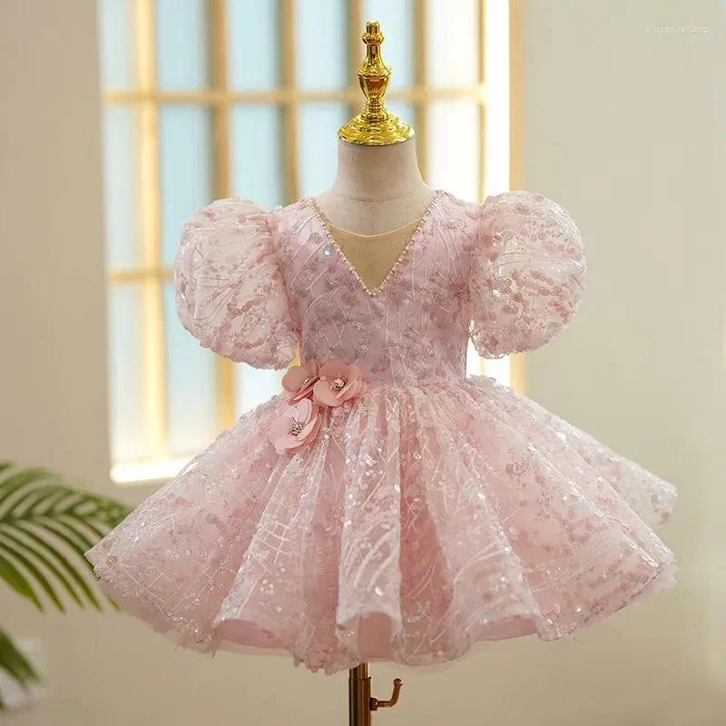 Abiti da ragazza Cute Puffy Princess Lace Glitter Paillettes Strati Tulle Kids Party Dress Ball Gown Celebrity