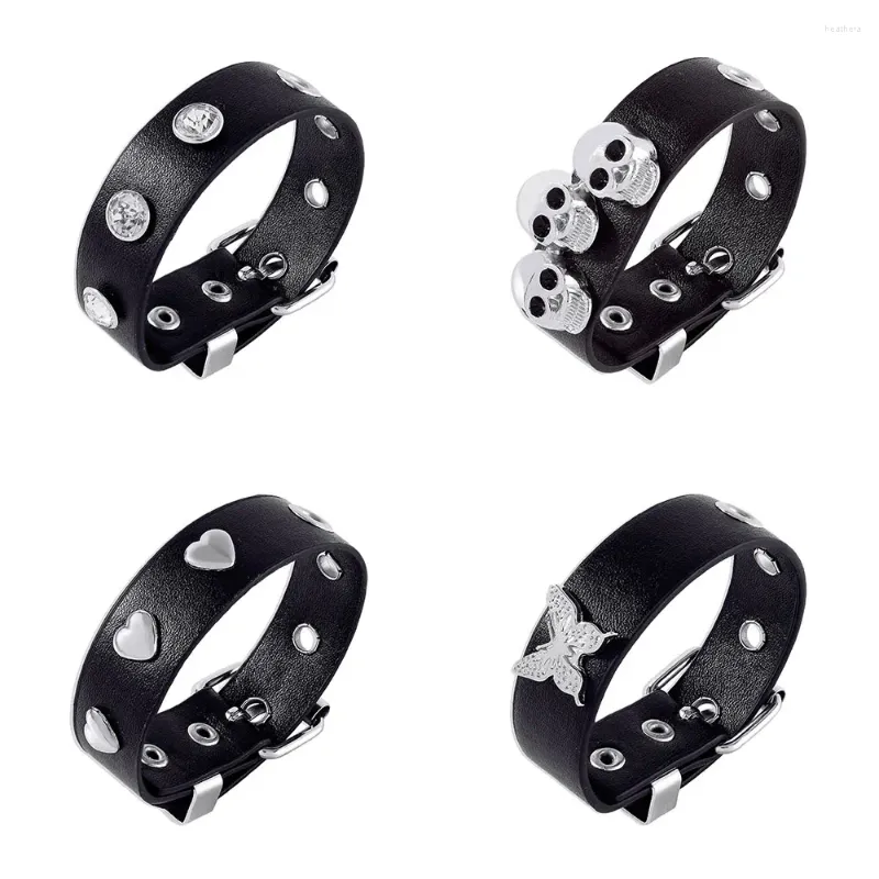 Link pulseiras 2023 punk rebite boate tendência pulseira crânio pulseira de cristal coração gótico moda jóias atacado