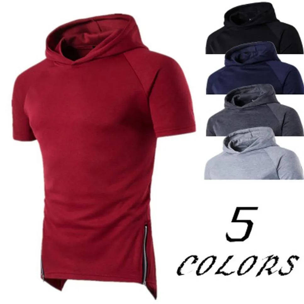 Mannen Raglan T-shirts Met Capuchon Longline Top Zomer Sport Stijl Ontwerp Mannelijke Effen Losse T-shirt Grote Maat Casual Wear290r