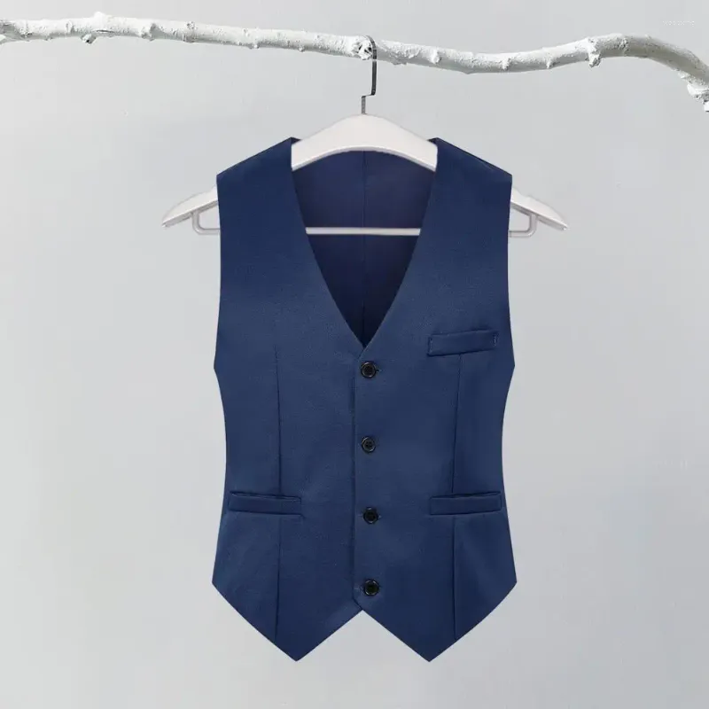 Men's Vests Men Suit Vest Sleeveless Jacket Elegant Slim Fit V-neck For Leisure Party Workwear Solid Color Single Bar