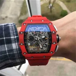 Luxury Mens Mechanics Watch Richa  Wristwatch Carbon Fiber Red Men's Multifunctional Automatic Mechanical Mill Personality Large Dial Cale