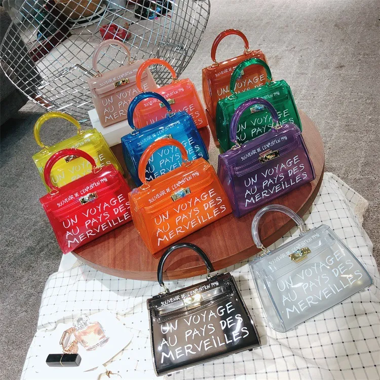 Clear Transparent PVC Jelly Bags For Women Candy Colors Shoulder Bag Waterproof Summer Beach Handbags Small Crossbody Bags