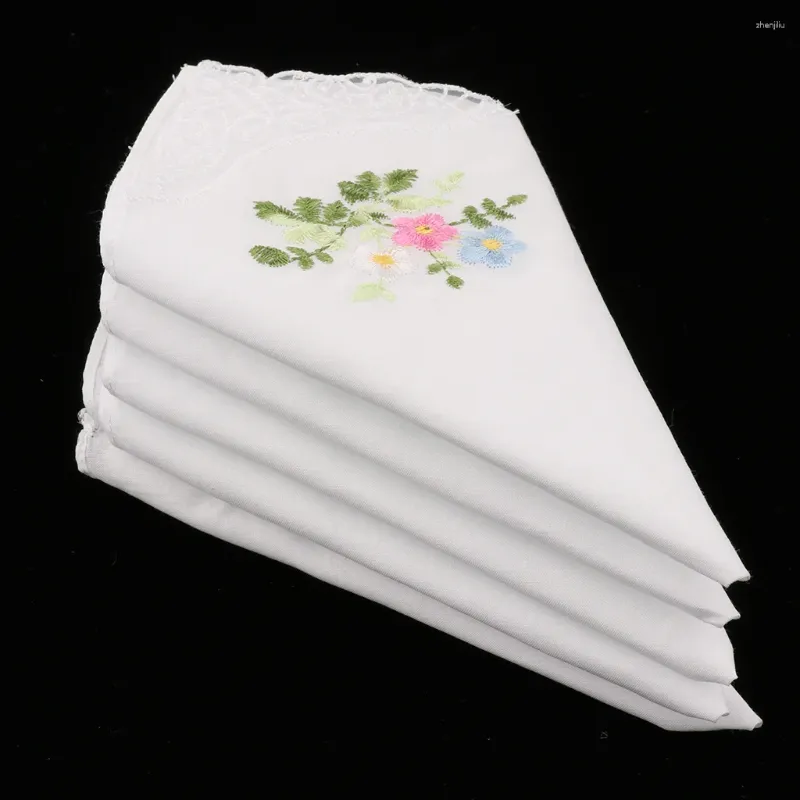Pajaritas 5 piezas Pañuelos bordados florales vintage Pañuelo de encaje de algodón