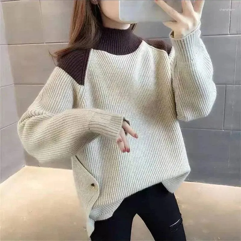 Frauen Strick Korejepo Rundhals Pullover Pullover 2023 Herbst Winter Strickwaren Farbige Lose Schlank Verdickte Unterlage Bluse