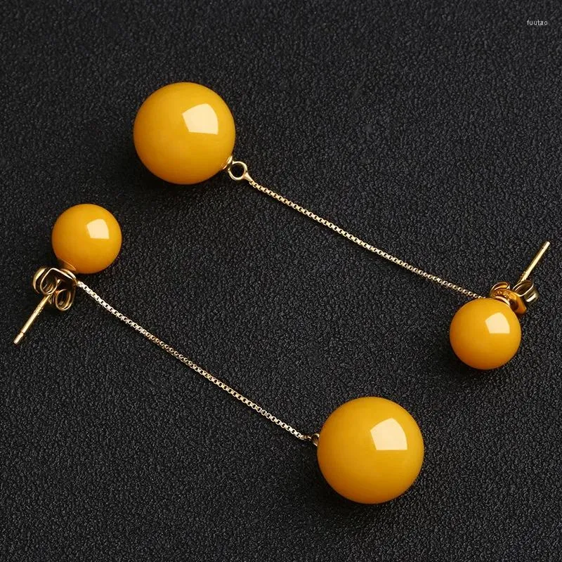 Dangle Earrings Selling Natural Hand-carved Jade Gufa Inlay Amber Ear Studs Fashion Jewelry Accessories Men Women Luck Gifts