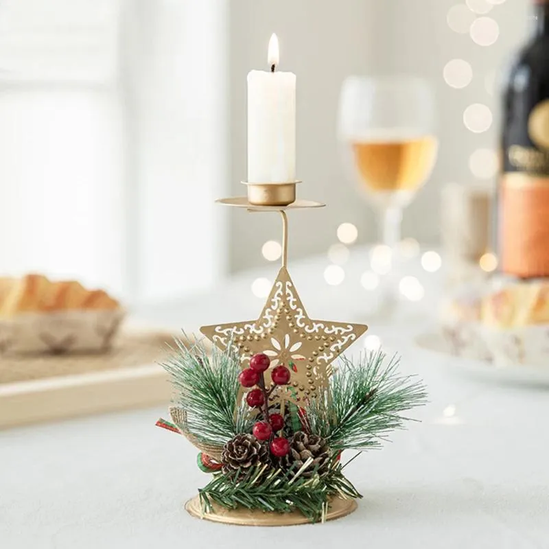 Candle Holders Christmas Dining Candelabras Snowflake Pentagram Elk Decorative Holder Golden Festival Theme For Party Table Decoration