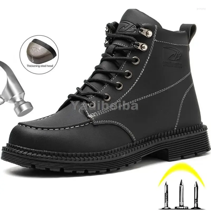 Boots säkerhetsskor män stål tå arbete varumärke oförstörbar europeisk standard anti-smash säkerhet
