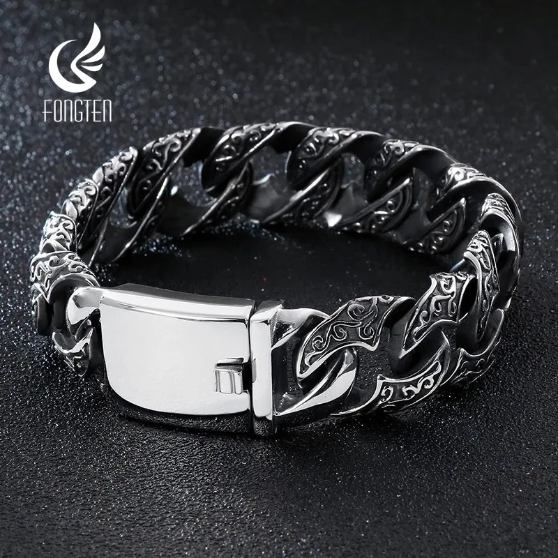 Chain Fongten Armband voor Mannen Cubaanse Rvs Man Polsband Totem Armbanden Bangle Viking Sieraden Groothandel 231016