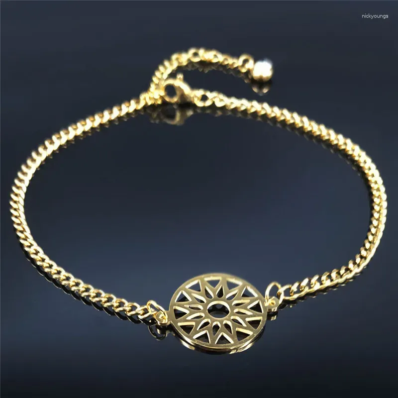 Tornozeleiras flor da vida pulseira de tornozelo de aço inoxidável para mulheres cor dourada tornozeleira joias tobilleras mujer a122s07