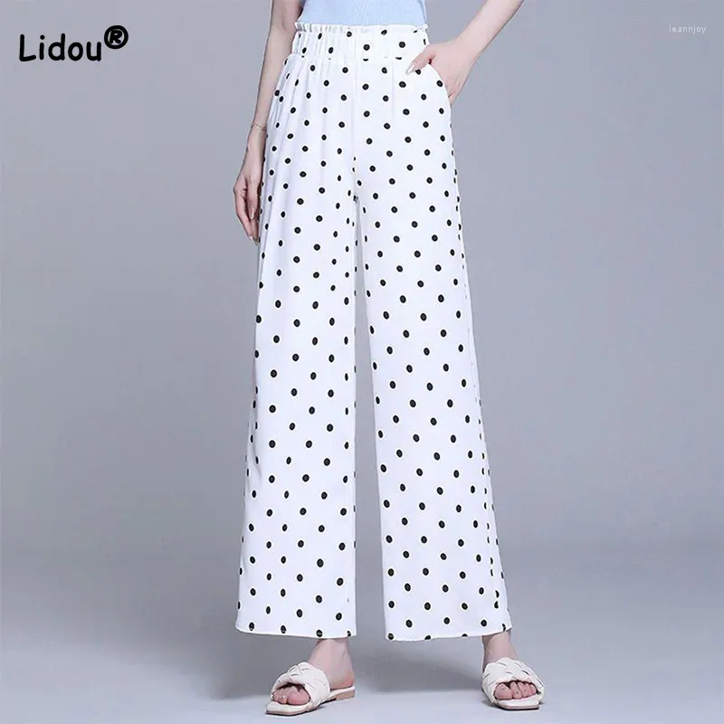 Women's Pants Polka Dot Printing Wide Leg Trousers Summer Women Korean High Waist Casual Straight Falling Sensation Loose Nine Points