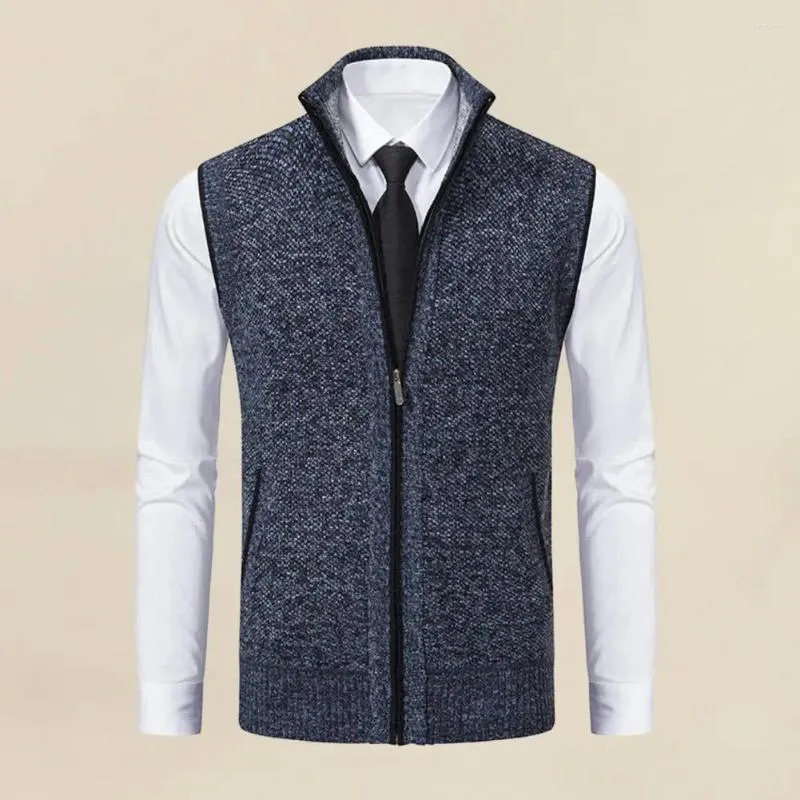 Gilets pour hommes Hommes Automne Hiver Gilet Manteau Col montant Cardigan tricoté Protection du cou sans manches Slim Fit Chaud Doux Veste mi-longue