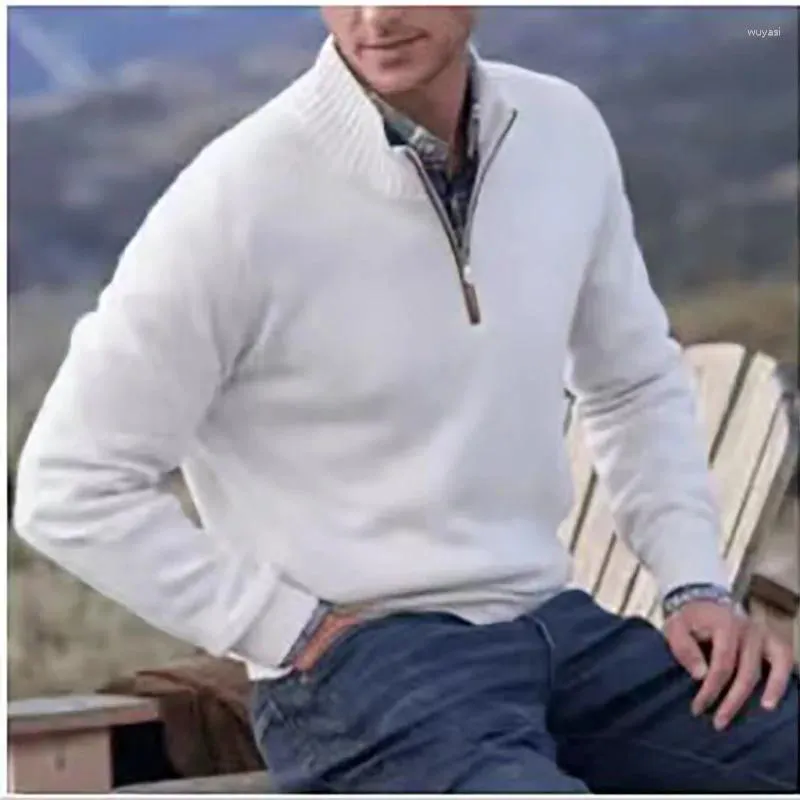 Męskie swetry ciepłe zamek błyskawiczne kurtka zimowa lita kolor bluzy o wysokim kołnierzu pullover skoczki oversize turtleneck dzianin