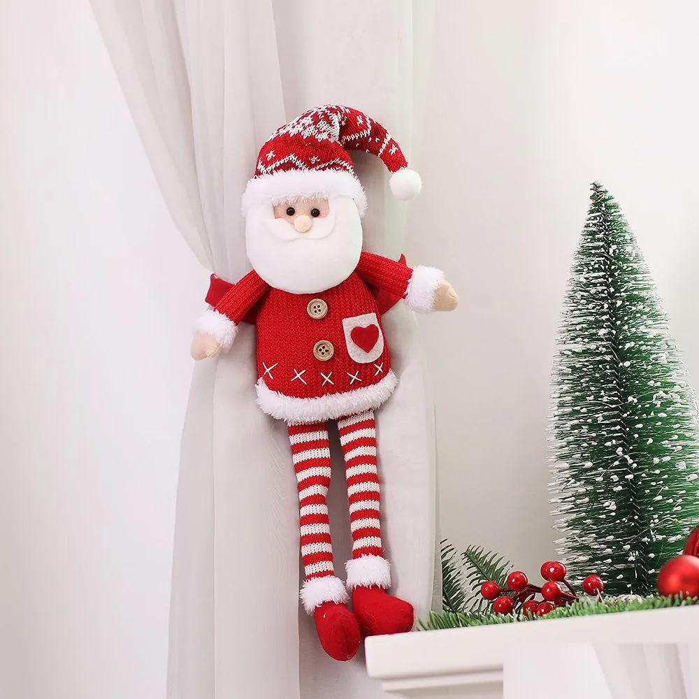 Décorations de Noël Tissu tricoté Rideau de poupée à longues jambes embrassant le dessin animé vieil homme bouton porte décoration de la maison livraison directe Ga Dh0Od