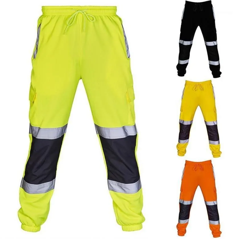 Men's Pants Men Sweatpants Comfortable Joggers Male Trousers Fashion Patchwork Reflective Overalls High Visibility Safe Work 270v