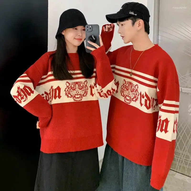 Pulls pour hommes Vêtements Pas de sweat à capuche Pull en tricot de Noël Couple Couple Outfit Pulls graphiques Rouge 2023 Tendance Street Overfit Y2K Vintage X