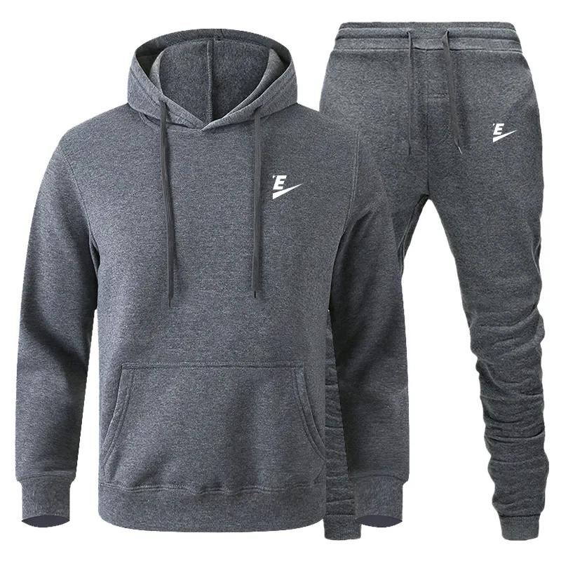 Mens Winter Running Set Mens Hooded Fleece And Pants For Sport