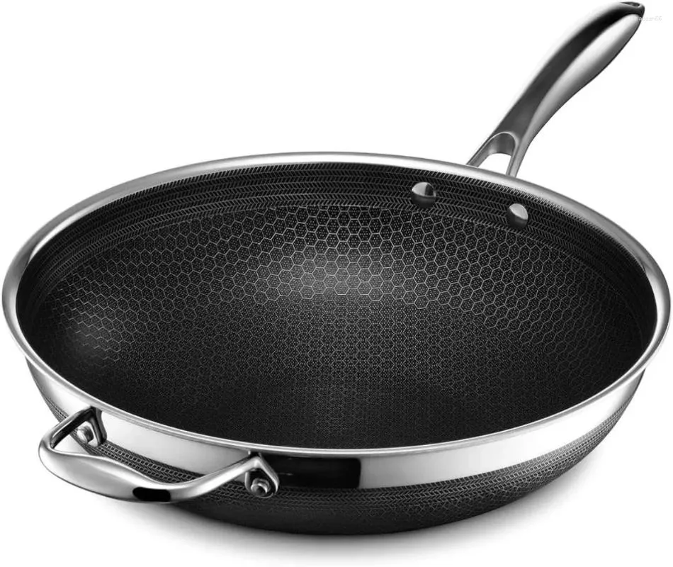 Panelas HexClad de 12 polegadas híbridas antiaderentes Wok para máquina de lavar louça e forno compatíveis com todos os cooktops