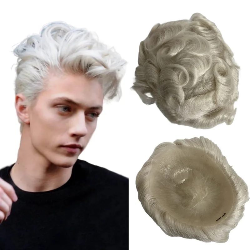 Fabrik Stock Toupee Wig European Human Hair Custom Full PU Hår 8*10 tum ersättande peruk Human Hår för vita män