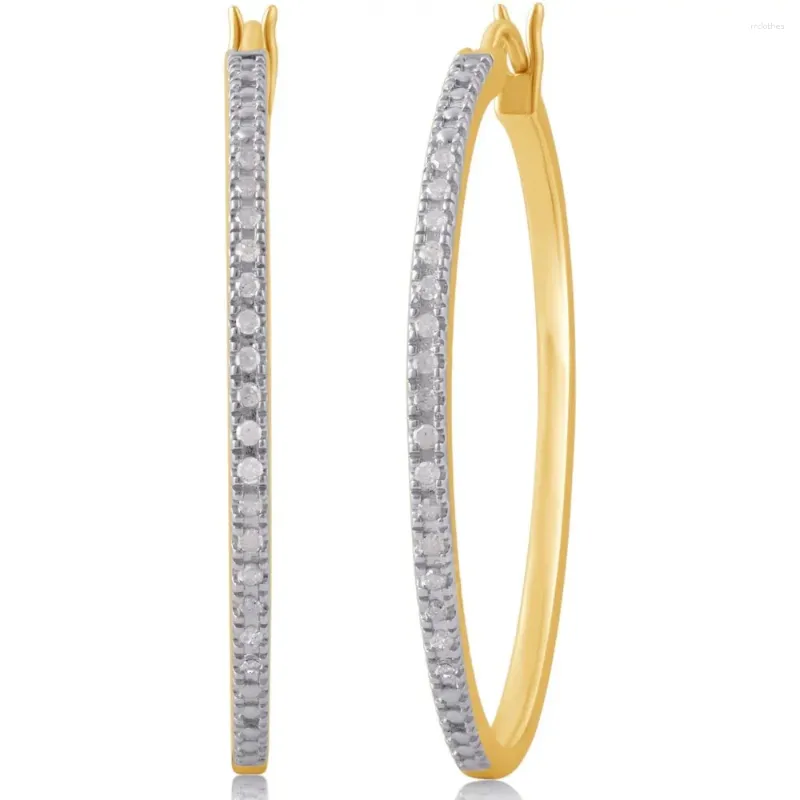 Hoop Earrings 1/4 Ct Diamond Women's In Yellow Gold Over Sterling Silver (I-J I2-I3)