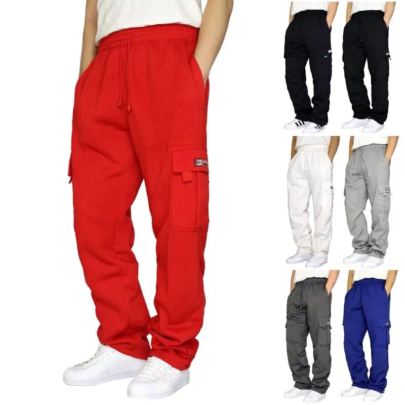 Pantalon homme décontracté cordon taille élastique ample sport Streetwear mâle couleur unie poche pantalon pantalons Hombre
