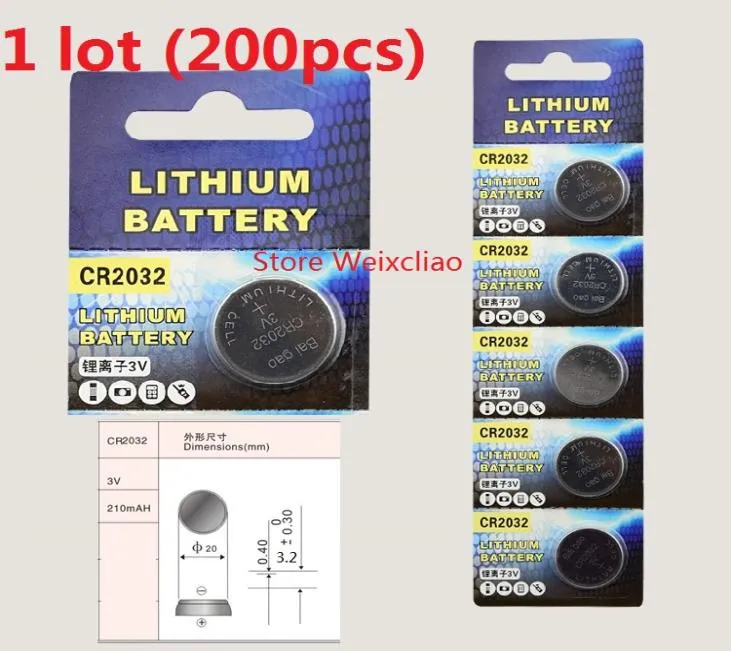 200 Uds 1 lote CR2032 3V batería de botón de iones de litio CR 2032 baterías de moneda de iones de litio de 3 voltios 1696708