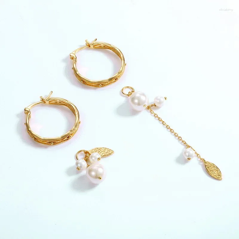 Kolczyki Dangle Natural Pearl Earring S925 srebrne srebrne 10 -karne złota Asymetria słodkowodna Kobiet Kamień Kamieni