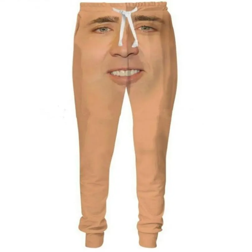 Nouveaux hommes femmes pantalons décontractés le visage géant soufflé de Nicolas Cage imprimé pantalons de survêtement longs 5XL210E