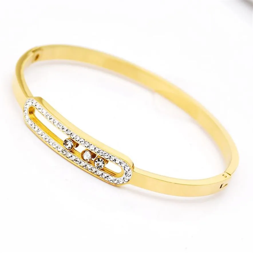 Gold Bracelet Femme Jewelry Stainless Steel Zircon Can Slide Cuff Bracelets For Women Bracelets & Bangles Whole316o